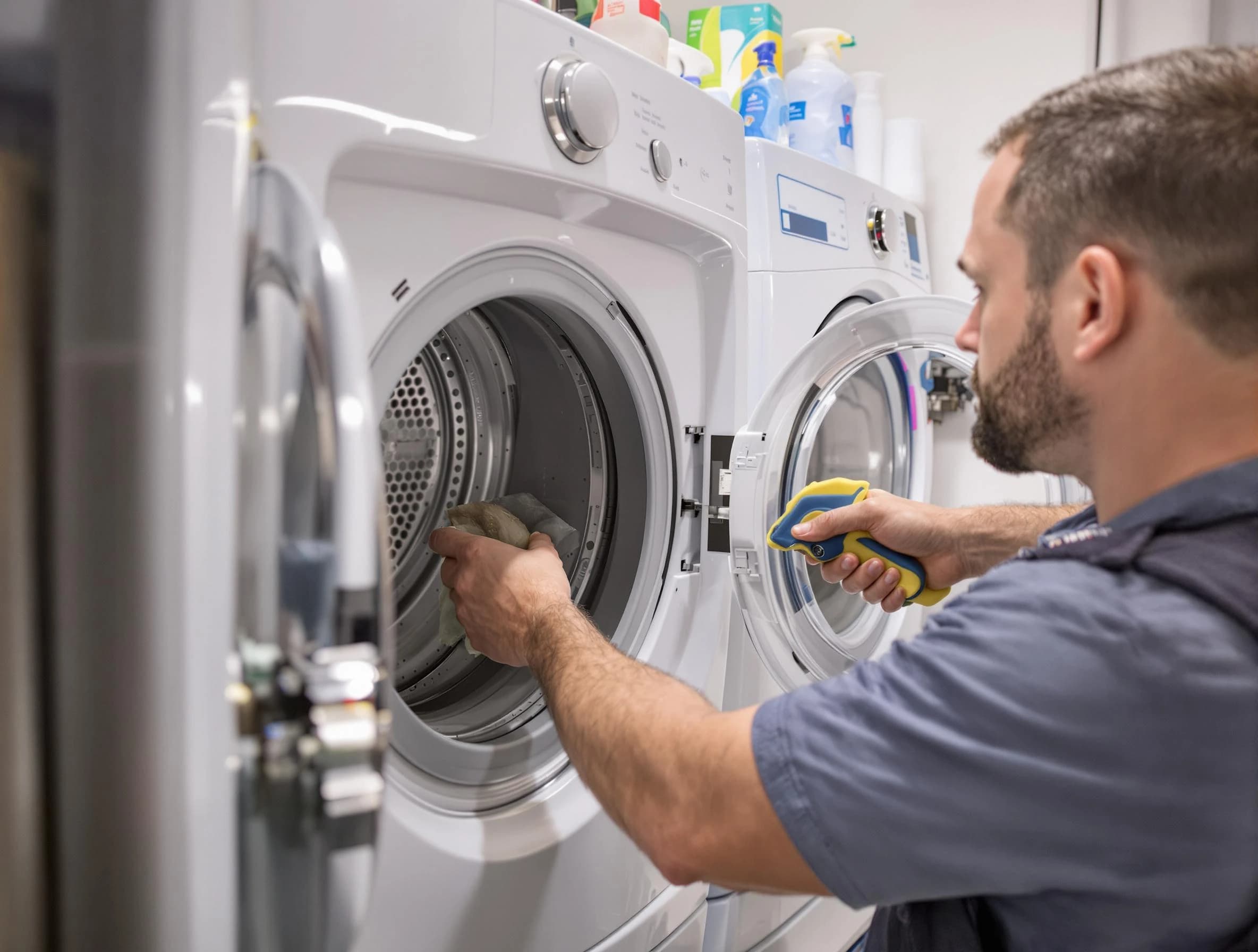Sandy Dryer Vent Cleaning specialist removing lint buildup from a dryer lint trap system in Sandy