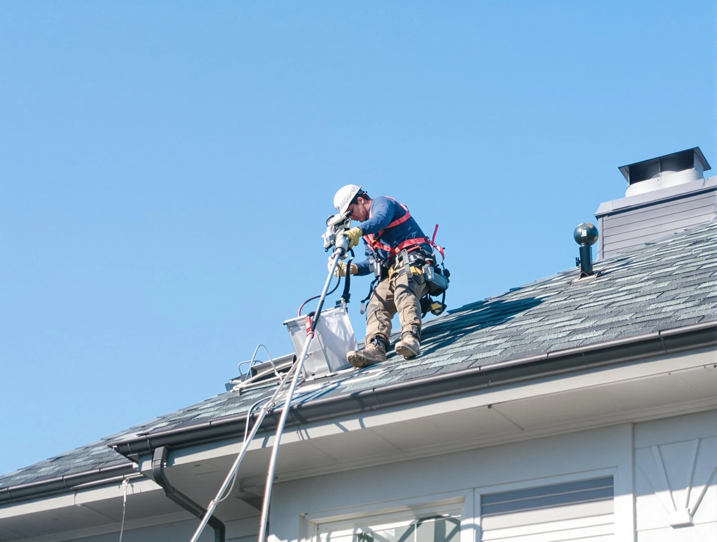 Sandy Dryer Vent Cleaning certified technician cleaning a roof-mounted dryer vent system in Sandy
